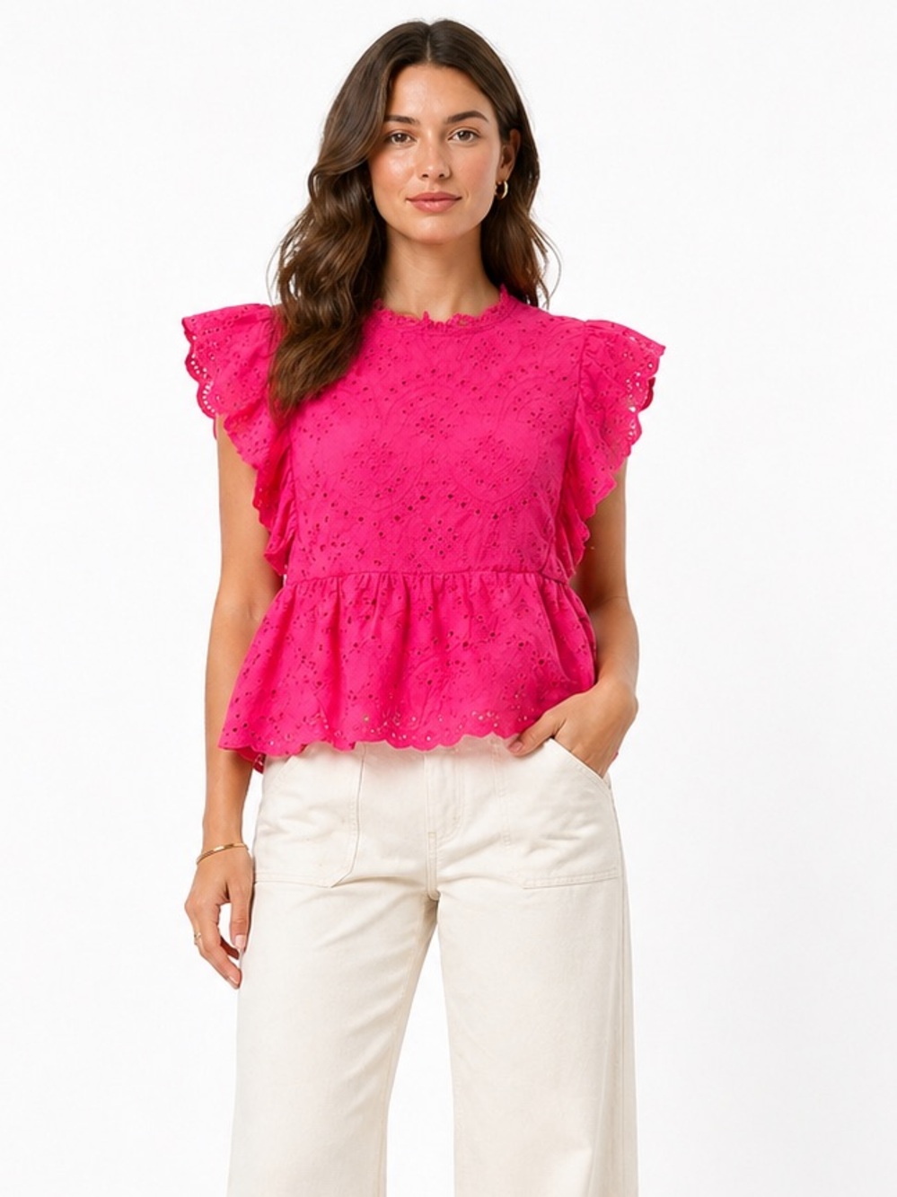 Eyelet Ruffle Peplum Top NWT